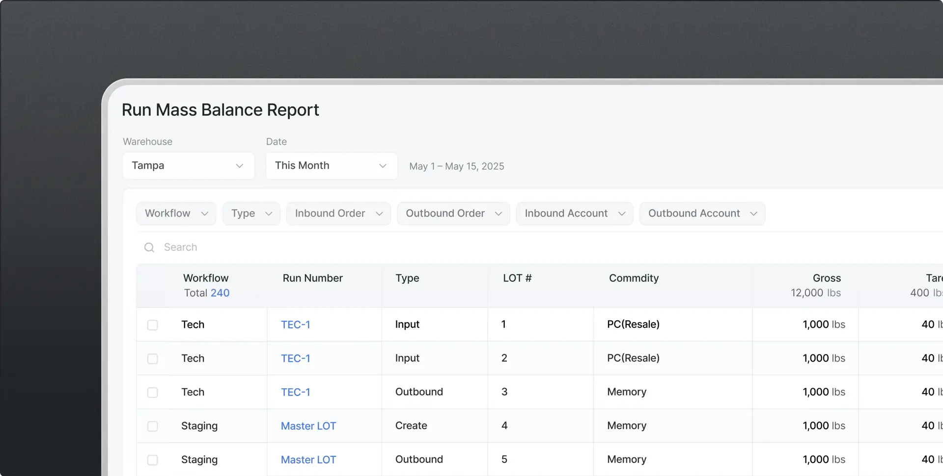 run mass balance report