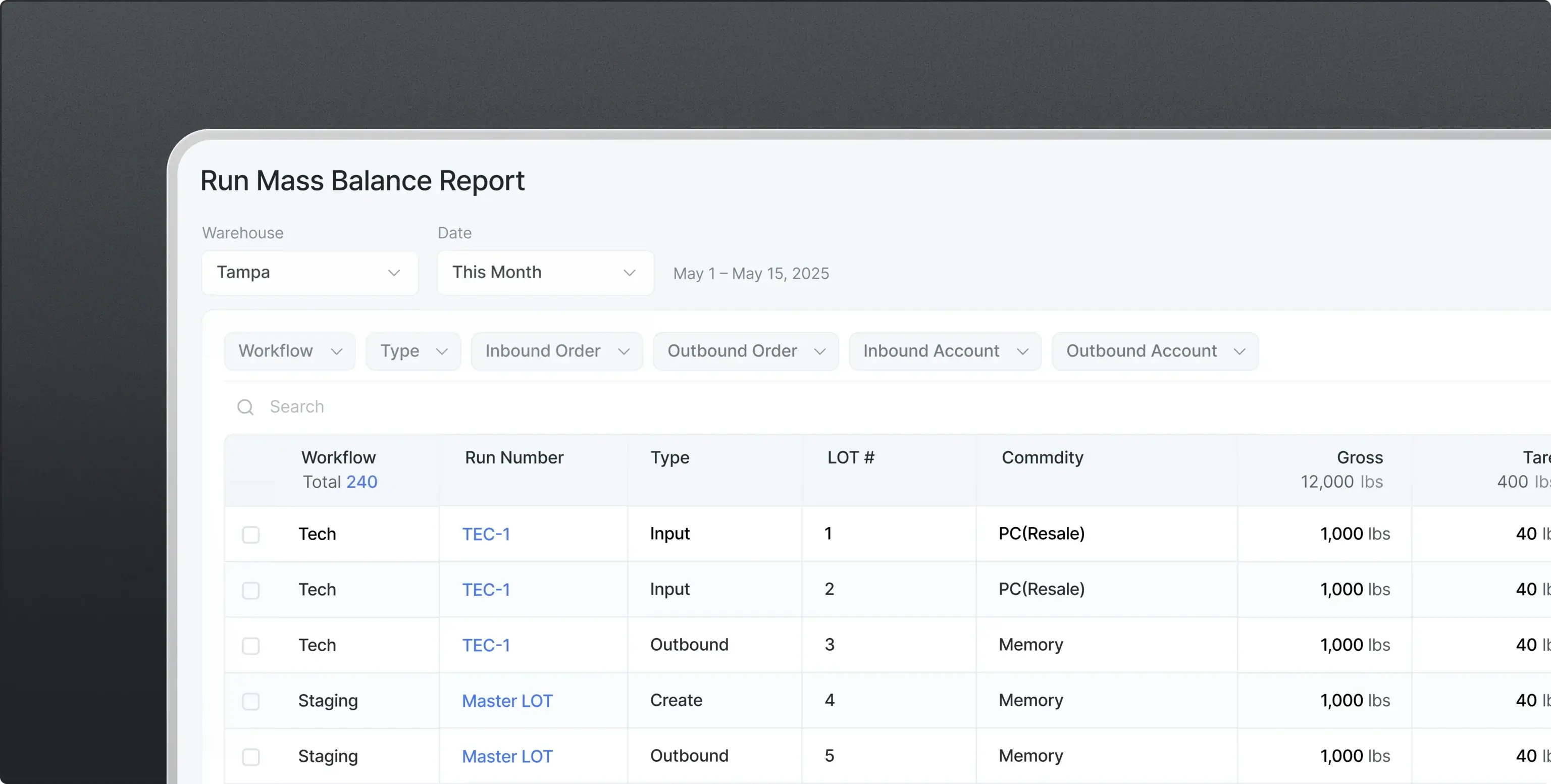 run mass balance report