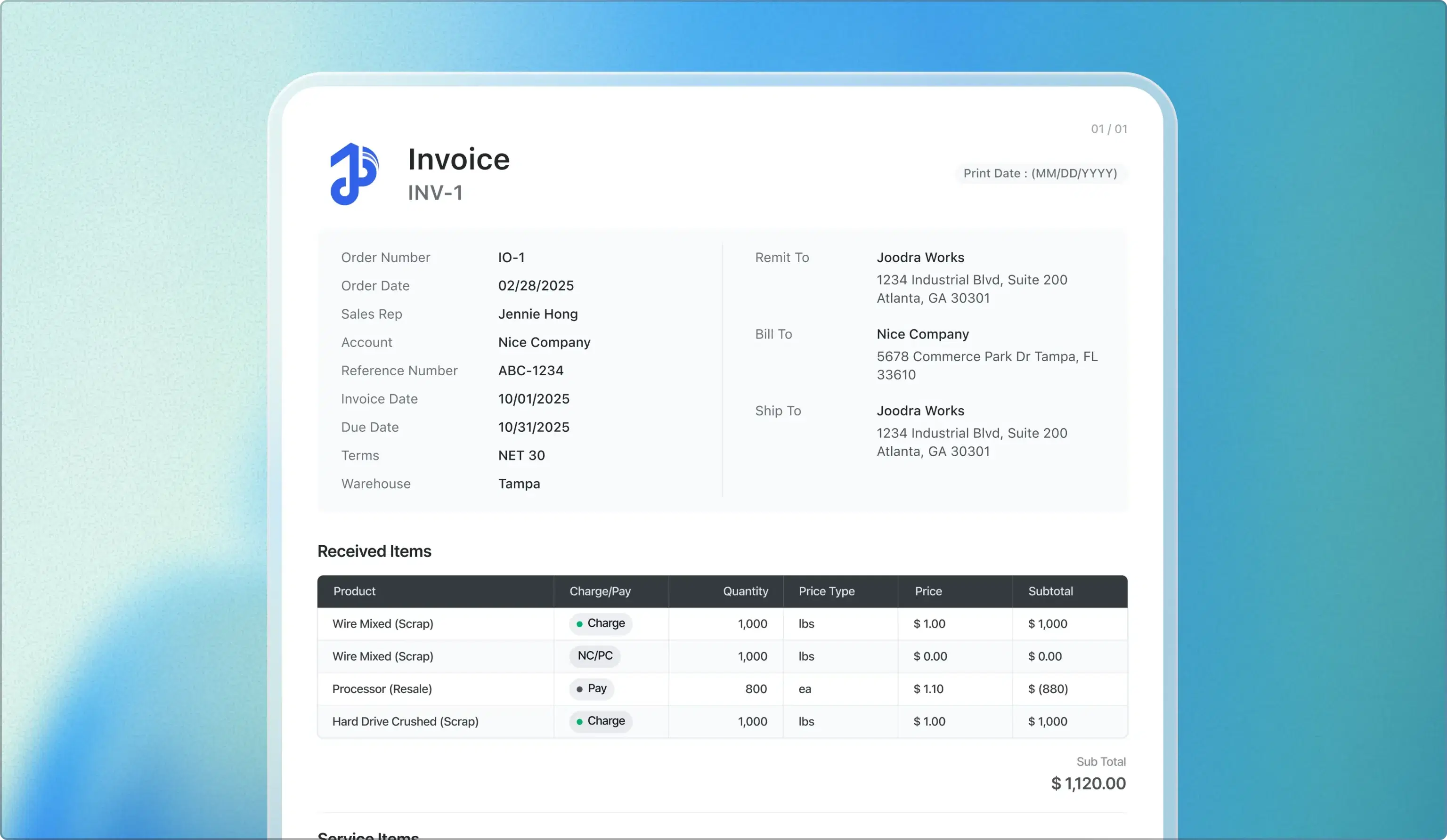 Automatic invoicing