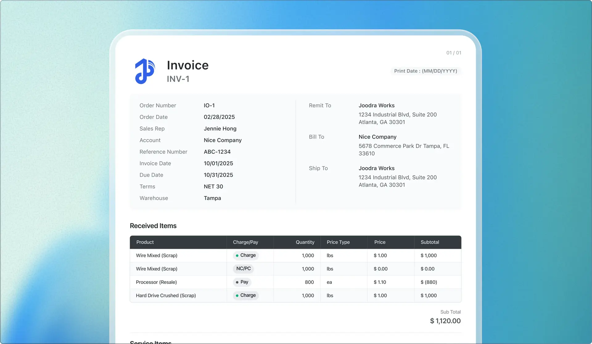 Automatic invoicing